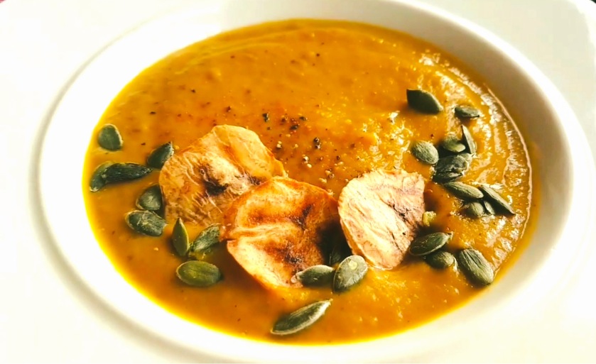Moroccan Spiced Pumpkin Soup with Plantain Crisps